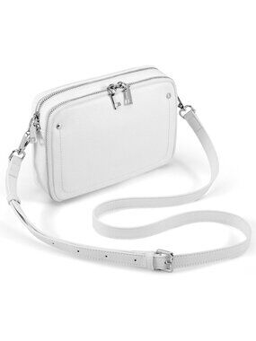 👜Women's White Genuine Leather Double Zip RFID Camera Crossbody Wallet Purse